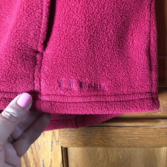 LL Bean Women’s Vintage 1/4 Snap Fleece Pullover Sweater Pockets Pop of Red - S - Picture 7 of 12